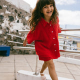 Linen Button Up Set- Red