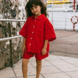 Linen Button Up Set- Red