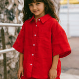 Linen Button Up Set- Red