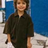 Terry Zip Polo- Chocolate