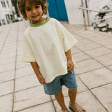 Contrast Collar Baggy Tee- Butter & Light Olive