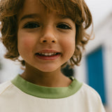 Contrast Collar Baggy Tee- Butter & Light Olive