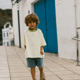 Contrast Collar Baggy Tee- Butter & Light Olive