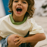 Contrast Collar Baggy Tee- Butter & Light Olive