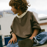 Contrast Collar Baggy Tee- Brown & Cream