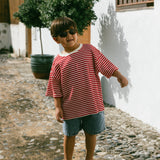 Waffle Stripe Tee- Red & Cream