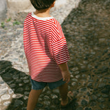 Waffle Stripe Tee- Red & Cream