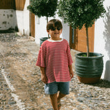 Waffle Stripe Tee- Red & Cream