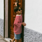 Waffle Stripe Tee- Red & Cream