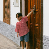 Waffle Stripe Tee- Red & Cream