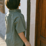 Boxy Button Up- Blue & Olive