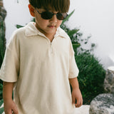 Terry Zip Polo- Cream