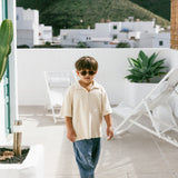 Terry Zip Polo- Cream