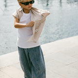 Boxy Button Up- Gray & Papaya