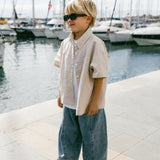 Boxy Button Up- Gray & Papaya