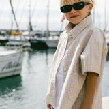 Boxy Button Up- Gray & Papaya