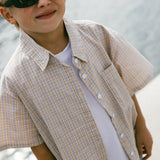 Boxy Button Up- Gray & Papaya