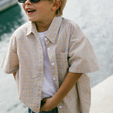 Boxy Button Up- Gray & Papaya