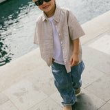 Boxy Button Up- Gray & Papaya