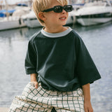 Contrast Collar Baggy Tee- Deep Sea & Mint