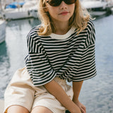 Waffle Stripe Tee- Navy & Cream