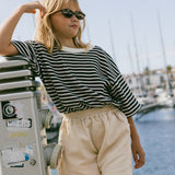 Waffle Stripe Tee- Navy & Cream
