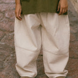 Baggy Barrel Stitch Jeans- Cream