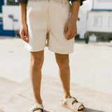 Wide Leg Denim Shorts- Cream