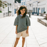 Wide Leg Denim Shorts- Cream