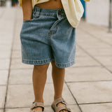 Wide Leg Denim Shorts- Medium Wash