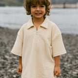 Terry Zip Polo- Cream