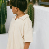 Terry Zip Polo- Cream