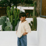 Terry Zip Polo- Cream