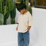 Terry Zip Polo- Cream