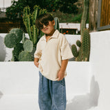 Terry Zip Polo- Cream