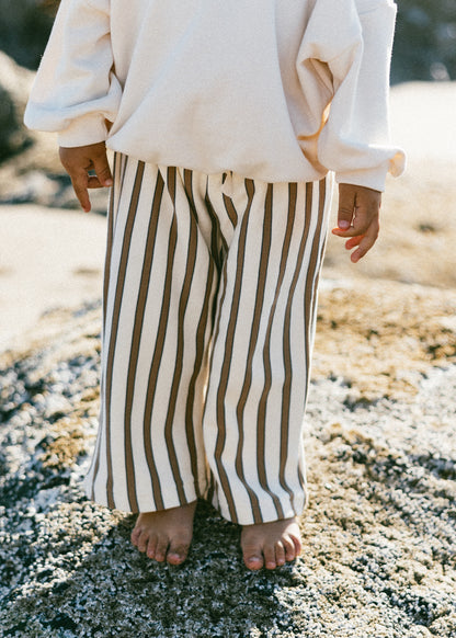 Striped Wide Leg Pant- Pearl & Brown