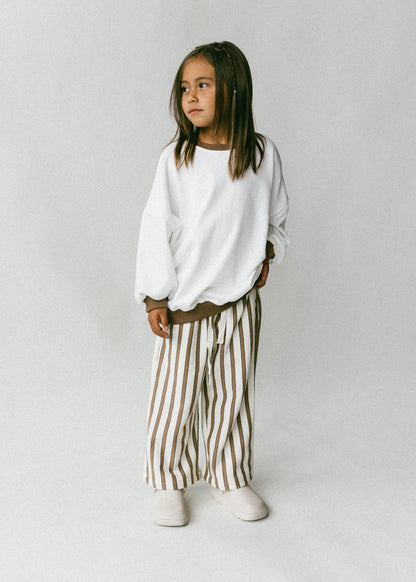 Striped Wide Leg Pant- Pearl & Brown