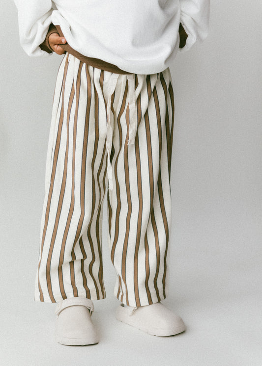 Striped Wide Leg Pant- Pearl & Brown