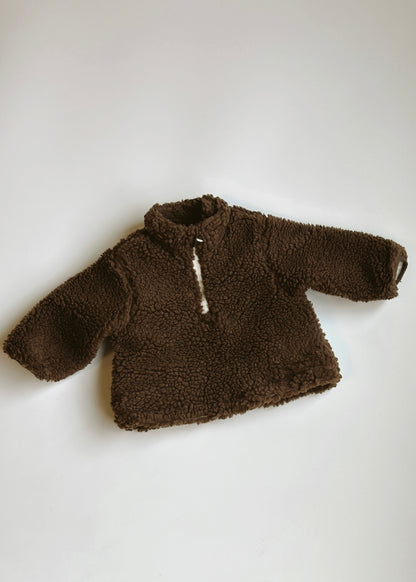 Sherpa Quarter Zip Pullover- Brown