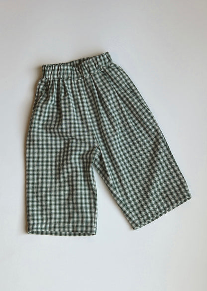 Lightweight Check Plaid Pants- Dark Green