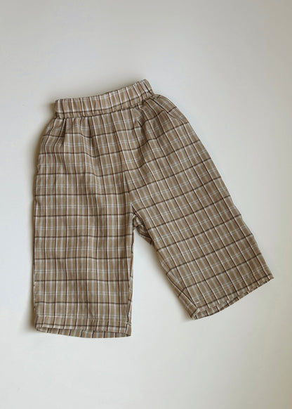 Plaid Cotton Pant- Tan
