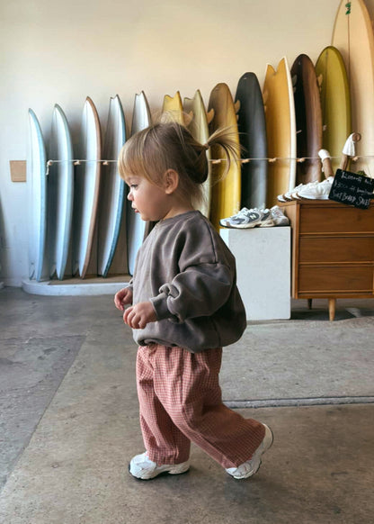 Check Pants- Tan & Red