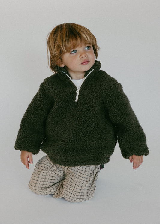 Sherpa Quarter Zip Pullover- Olive