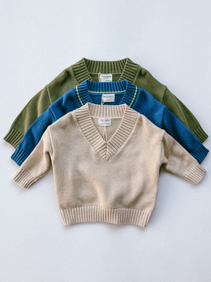 Knitted V-Neck Sweater- Oat
