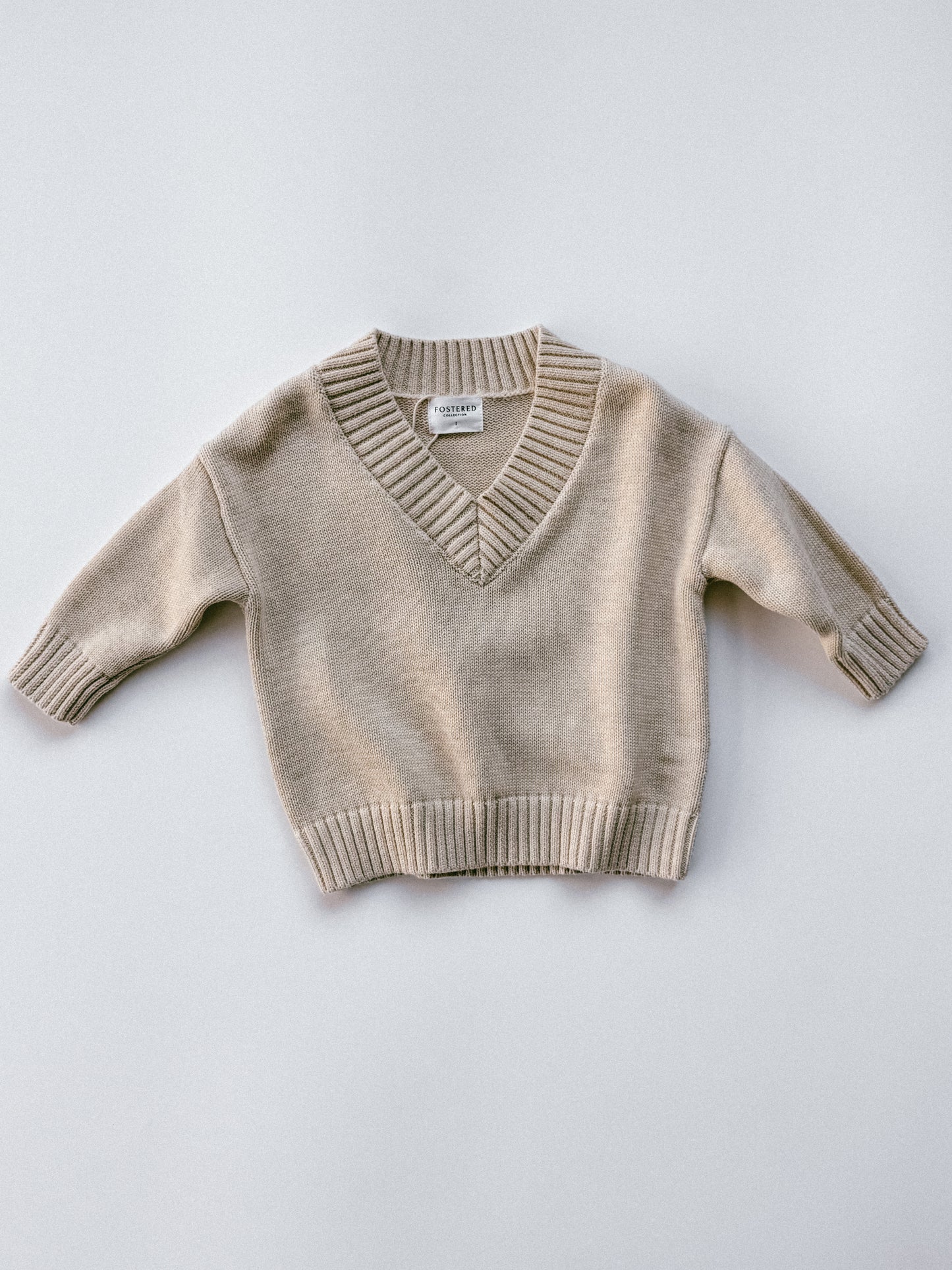 Knitted V-Neck Sweater- Oat