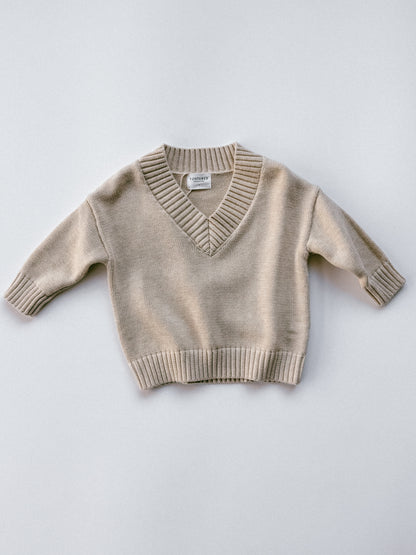 Knitted V-Neck Sweater- Oat