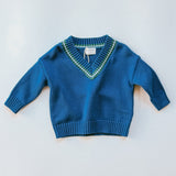 Knitted V-Neck Sweater- Blue