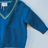 Knitted V-Neck Sweater- Blue