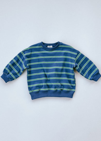 Lightweight Striped Crewneck- Blue