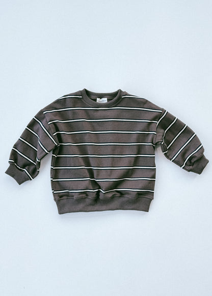 Lightweight Striped Crewneck- Smoky Brown